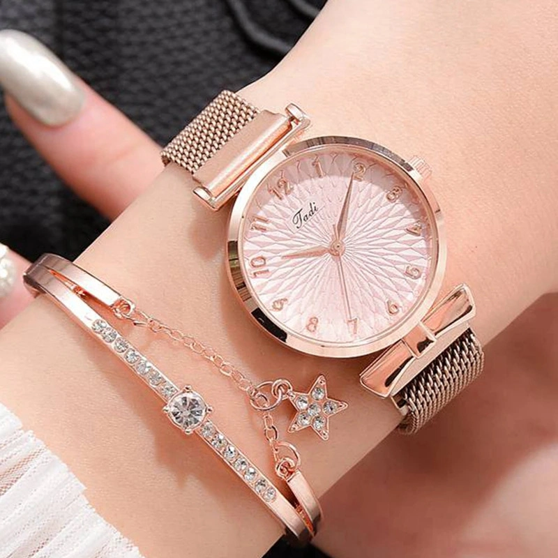 Tadi Jam Tangan Wanita Stainless Steel with Bracelet Rose Gold/White