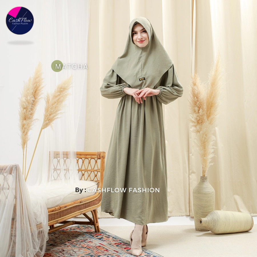 Baju Gamis Wanita Warna Putih Polos Set Hijab Syari Muslim
