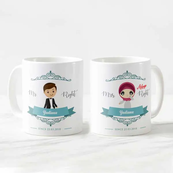 Mug Couple Pernikahan Kartun Muslim